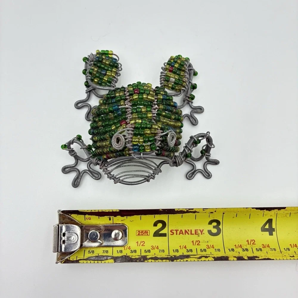 Multi Color Beaded Frog Sculpture Handcrafted Wire & Beads Retro MCM